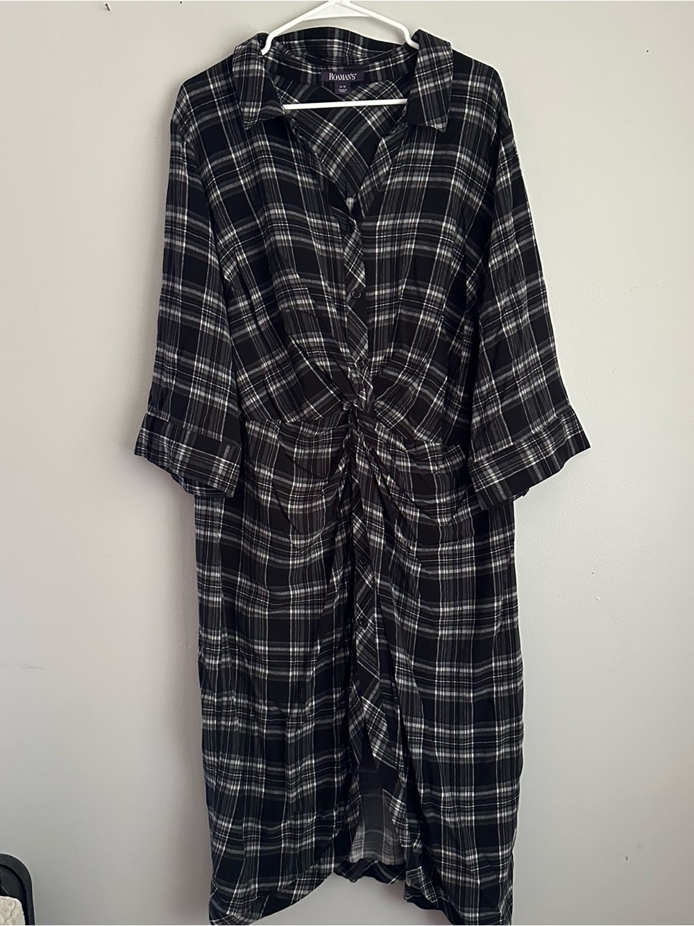 Women's Plaid Twist Front Midi Dress Roamans 26w 2x 2xl fall autumn 3x